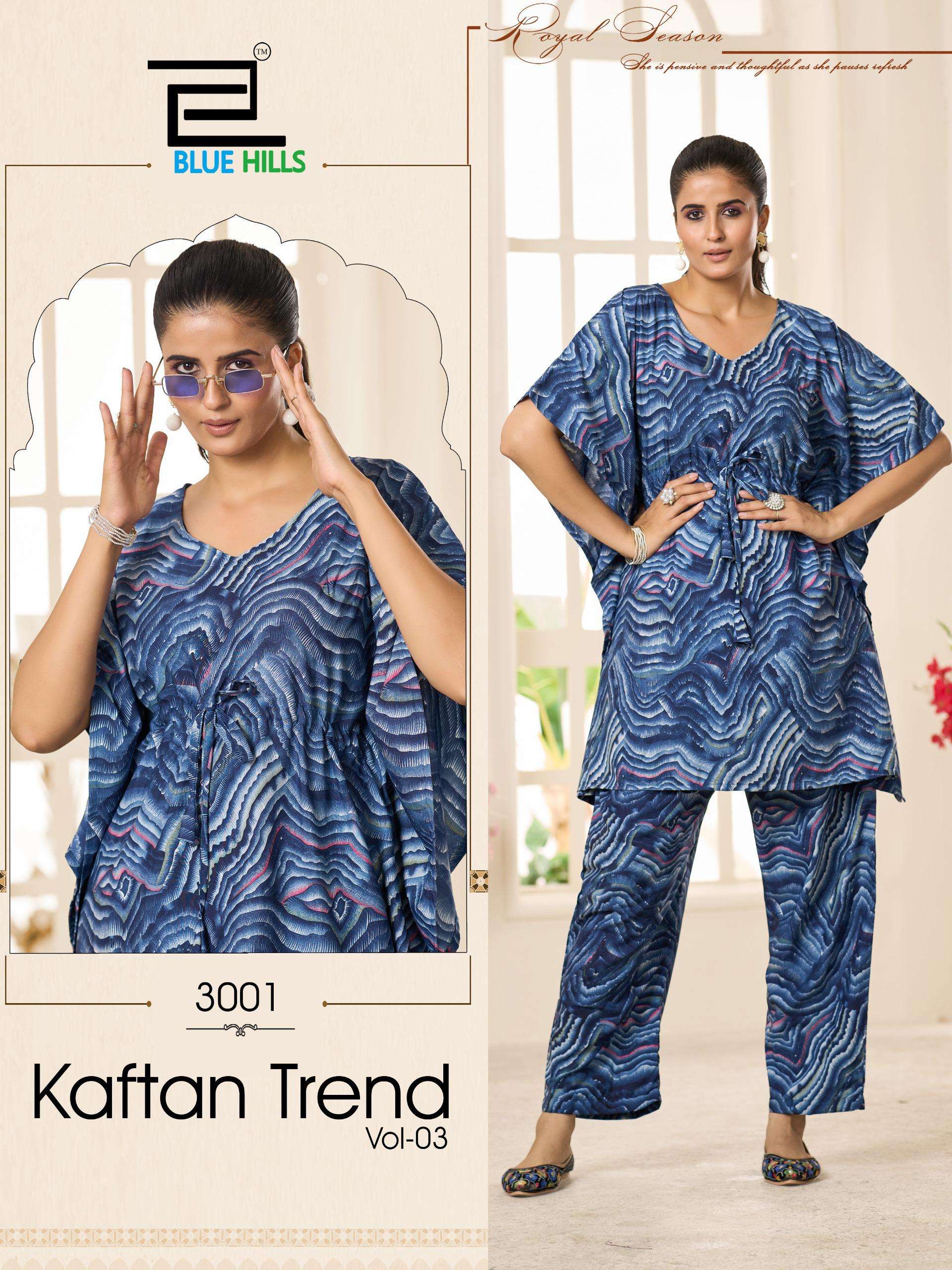 BLUE HILLS KAFTAN TREND VOL 3 CREPE PRINT KURTI WITH PANTS  