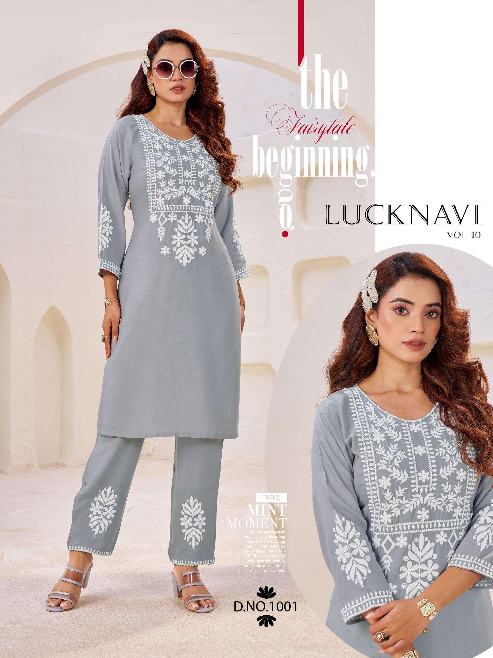 BLUE HILLS LUCKNAVI VOL 10 RAYON FANCY WORKS KURTI WITH BOTTOM PAIR