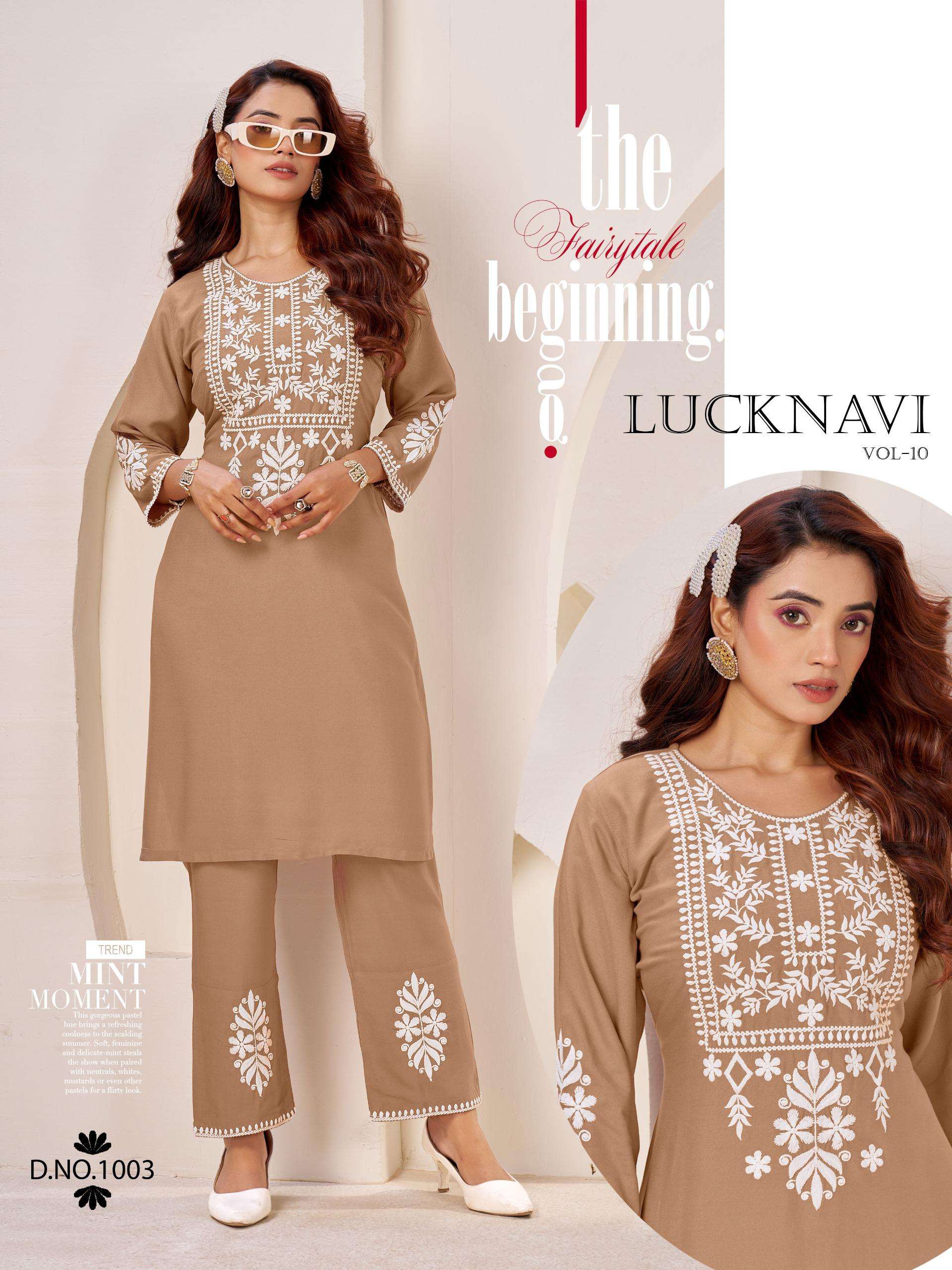 BLUE HILLS LUCKNAVI VOL 10 RAYON FANCY WORKS KURTI WITH BOTTOM PAIR