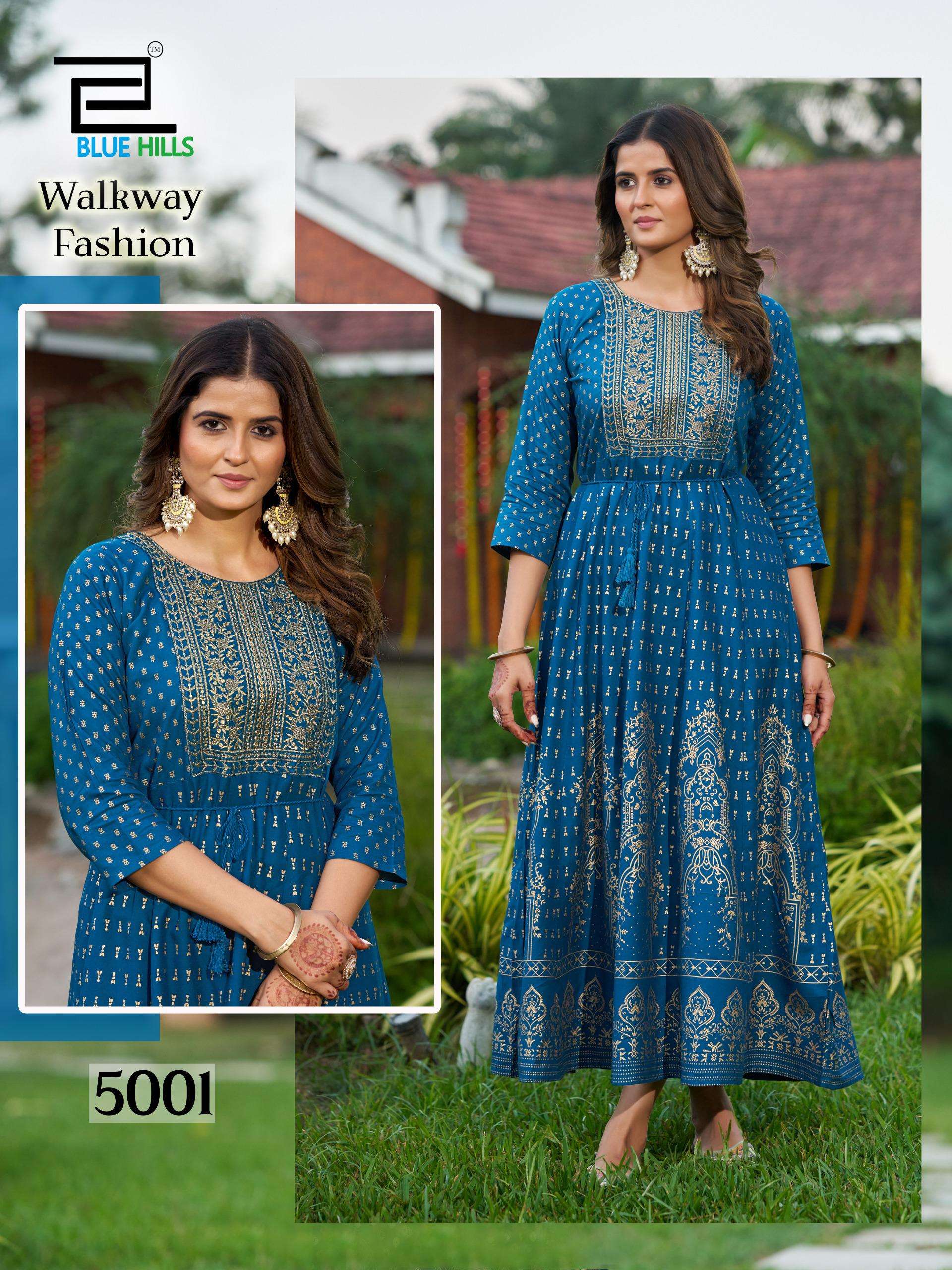 BLUE HULLS WALKWAY FASHION RAYON FANCY ANARKALI GOWN 