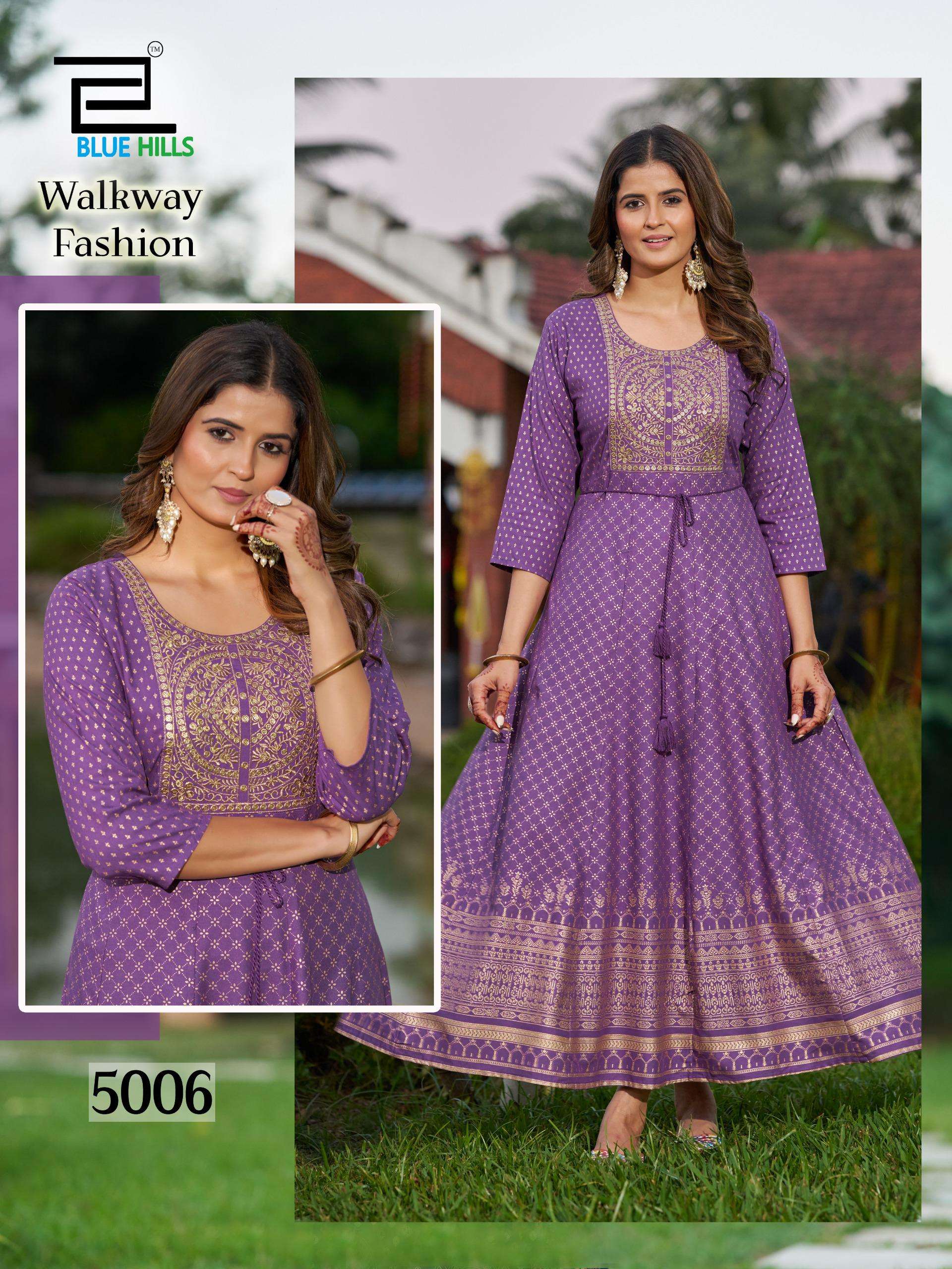 BLUE HULLS WALKWAY FASHION RAYON FANCY ANARKALI GOWN 