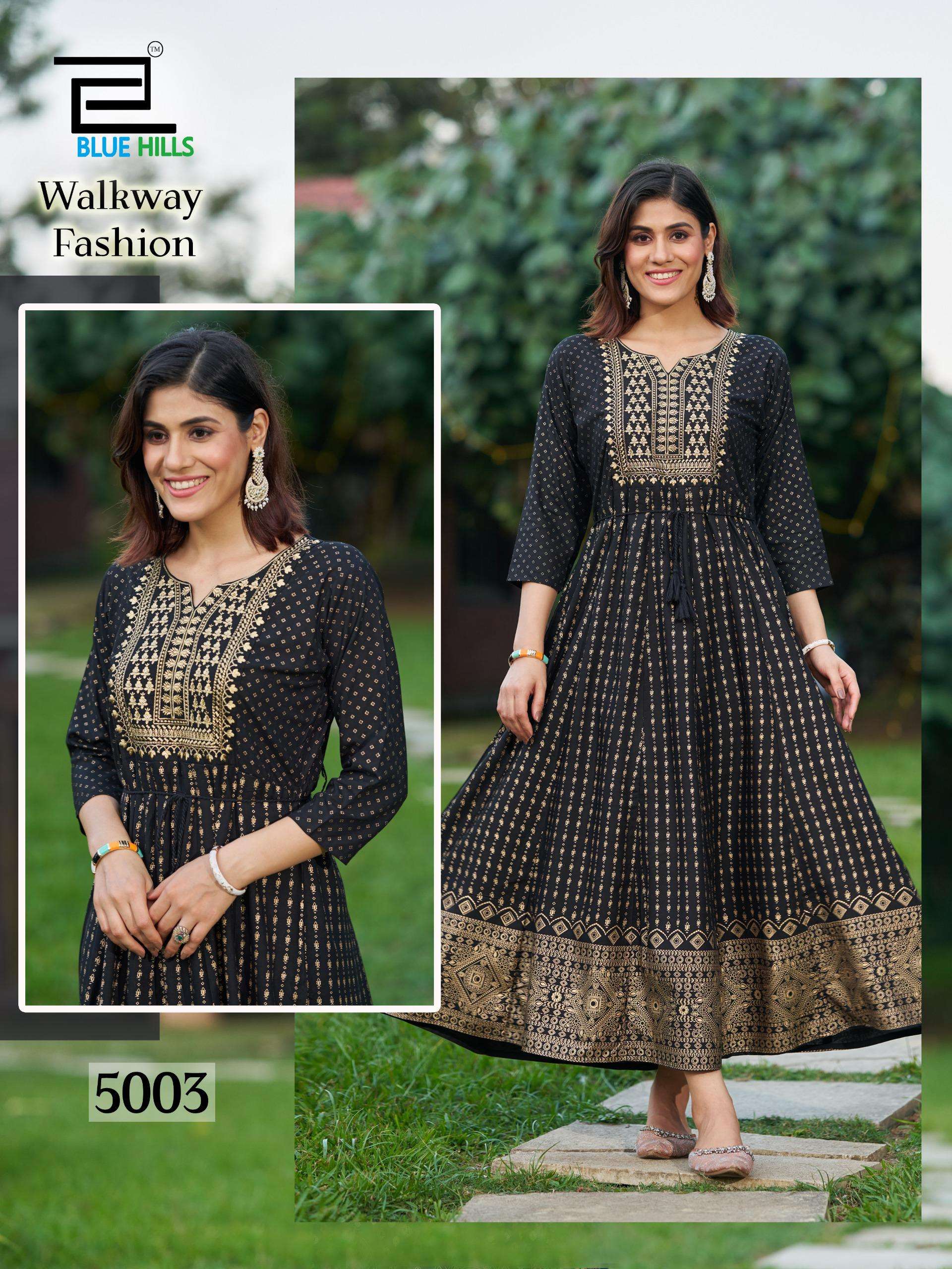 BLUE HULLS WALKWAY FASHION RAYON FANCY ANARKALI GOWN 