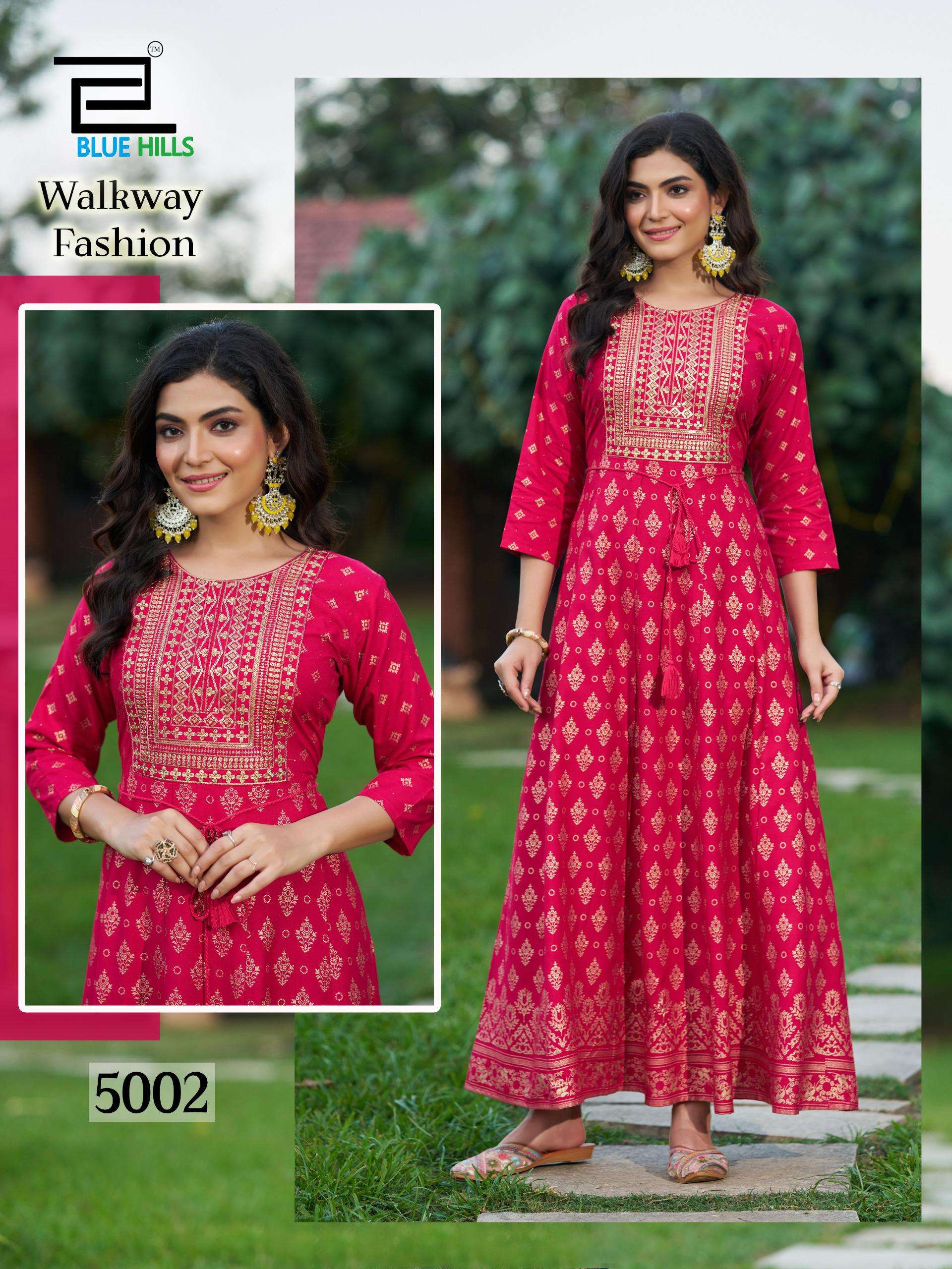 BLUE HULLS WALKWAY FASHION RAYON FANCY ANARKALI GOWN 