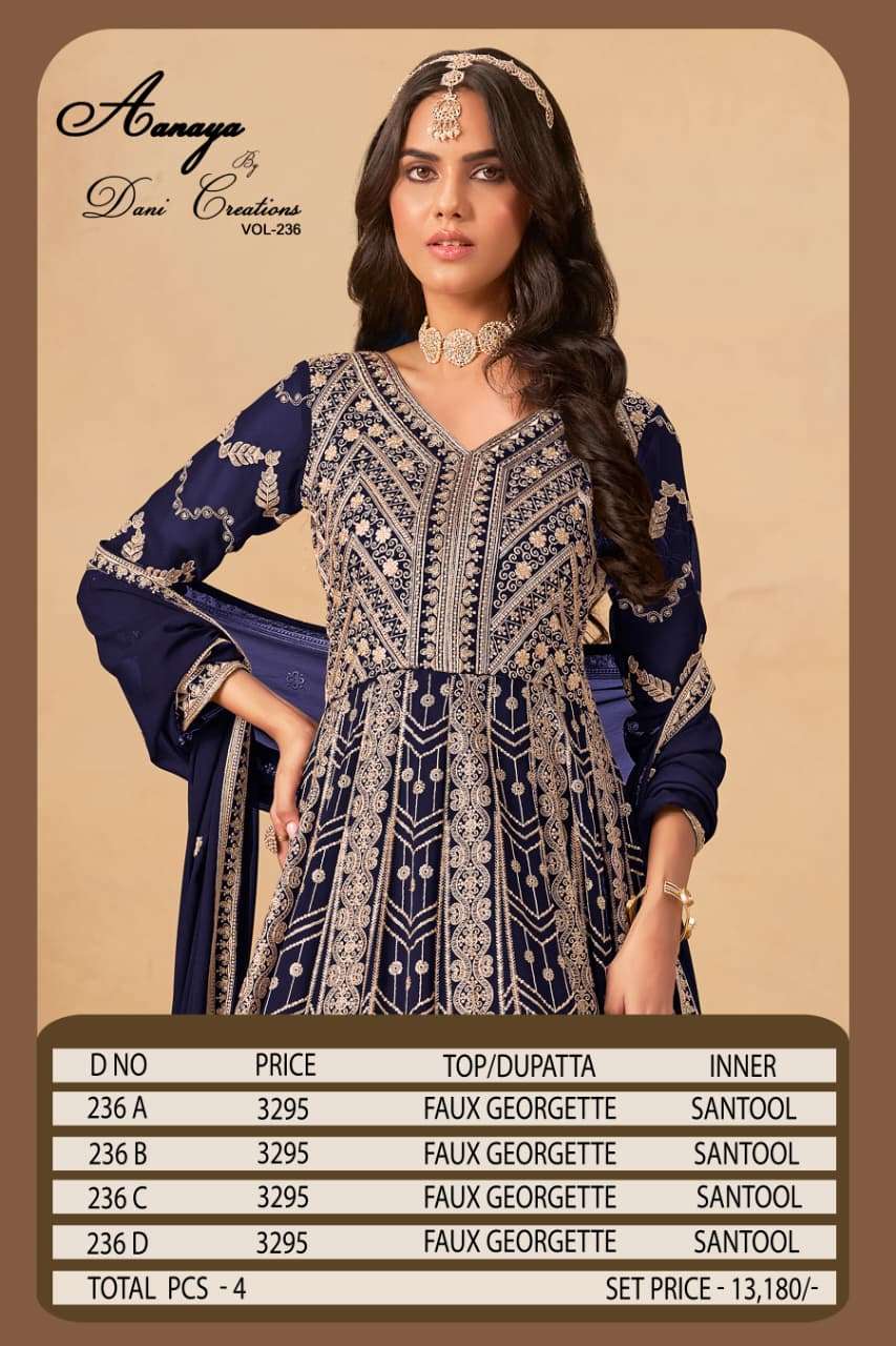 DANI CREATION AANAYA VOL 236 GEORGETTE DESIGNER HEAVY PARTY WEAR GOWN DRESS 