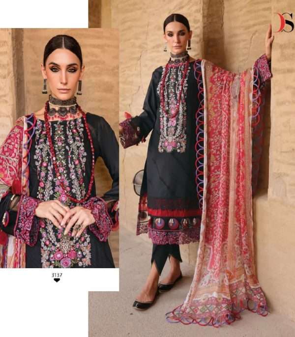 DEEPSY SUITS DESIGN NO - 3137 PURE COTTON HEAVY SELF EMBROIDERED PATCH PAKISTANI SUIT