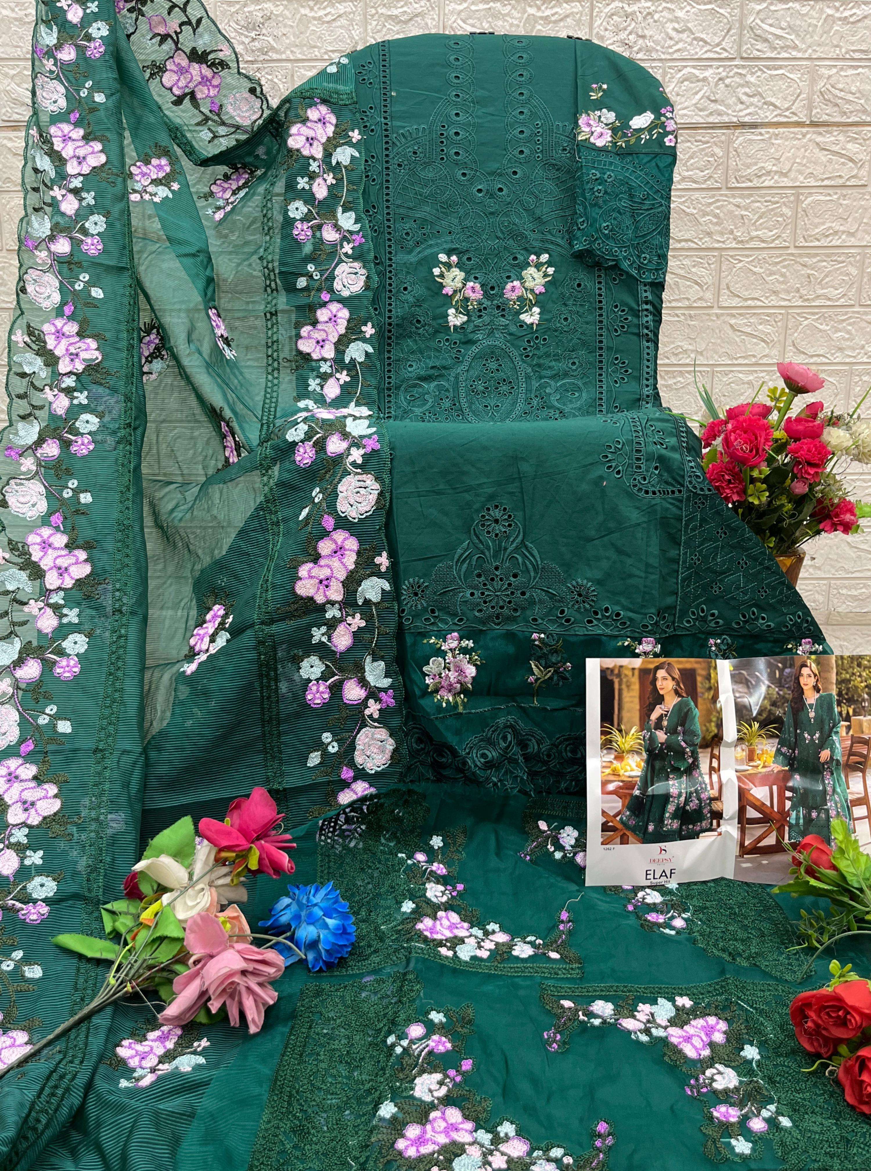 DEEPSY SUITS ELAN LUXURY SUPER HIT D NO 1262 COTTON HEAVY EMBROIDERED SUIT