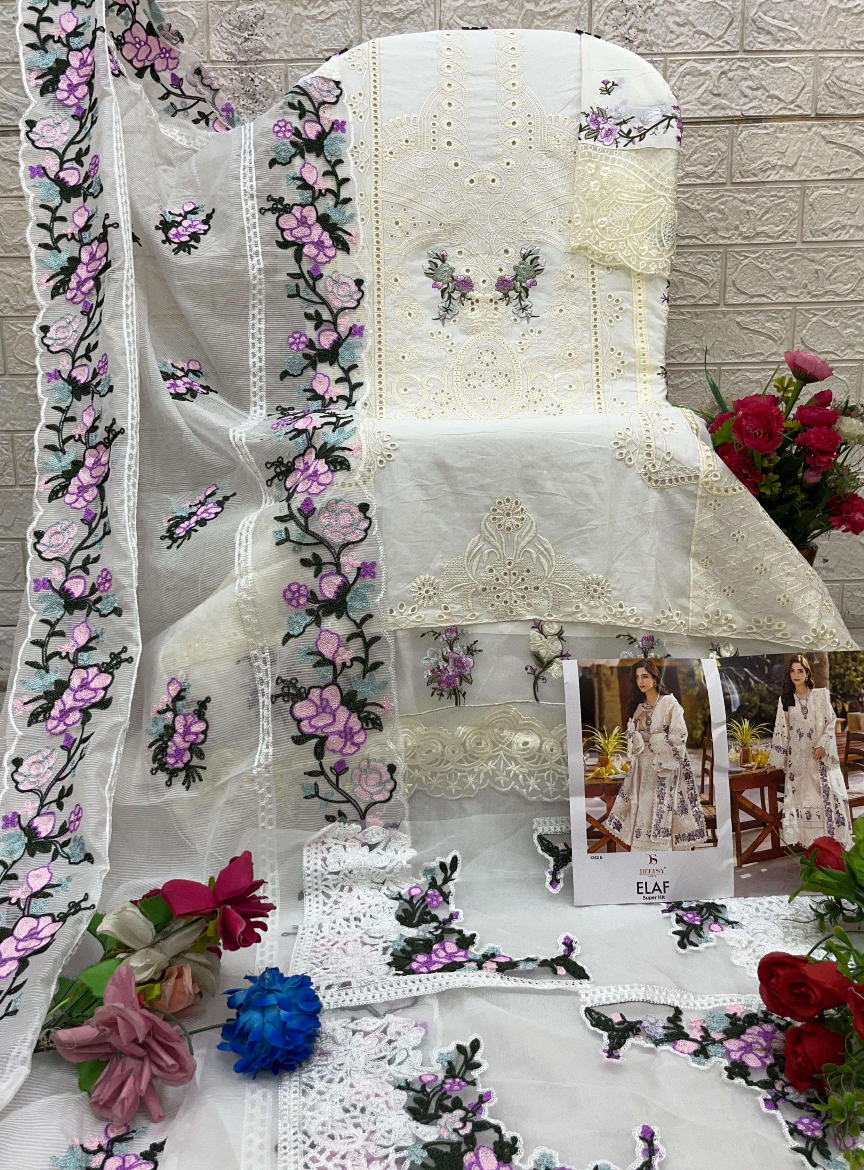 DEEPSY SUITS ELAN LUXURY SUPER HIT D NO 1262 COTTON HEAVY EMBROIDERED SUIT
