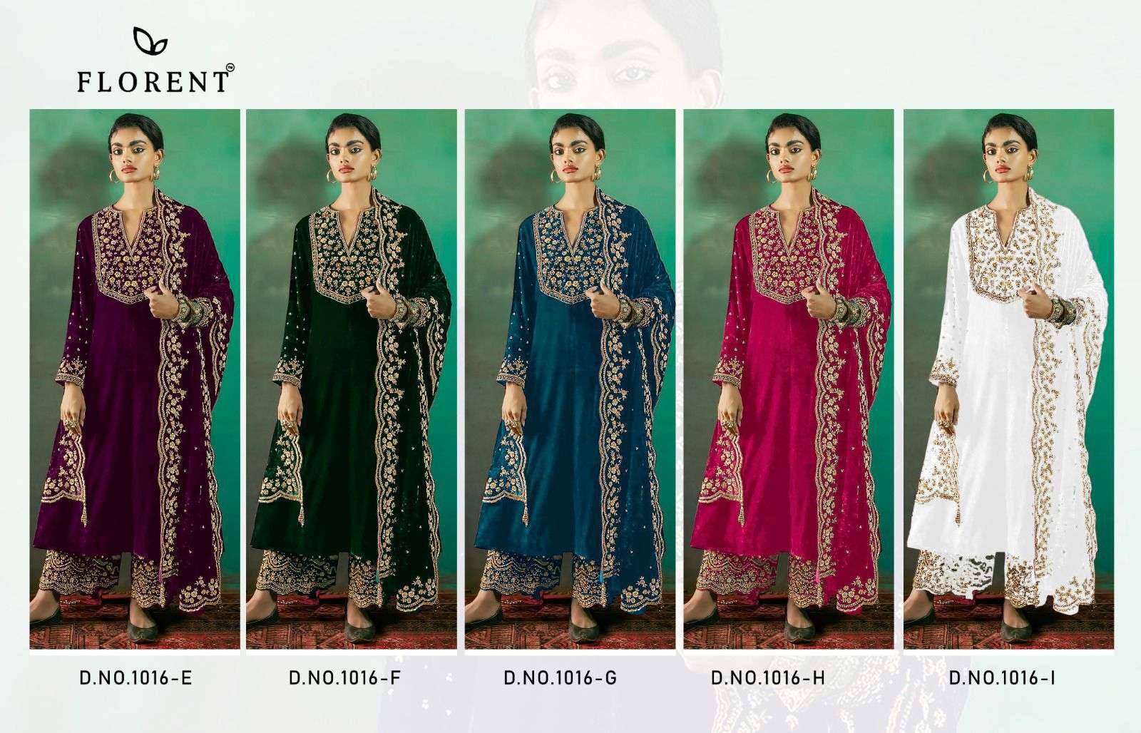 FLORENT TM DESIGN NO - 1016 EFGHI VELVET HEAVY EMBROIDERED PAKISTANI SUIT