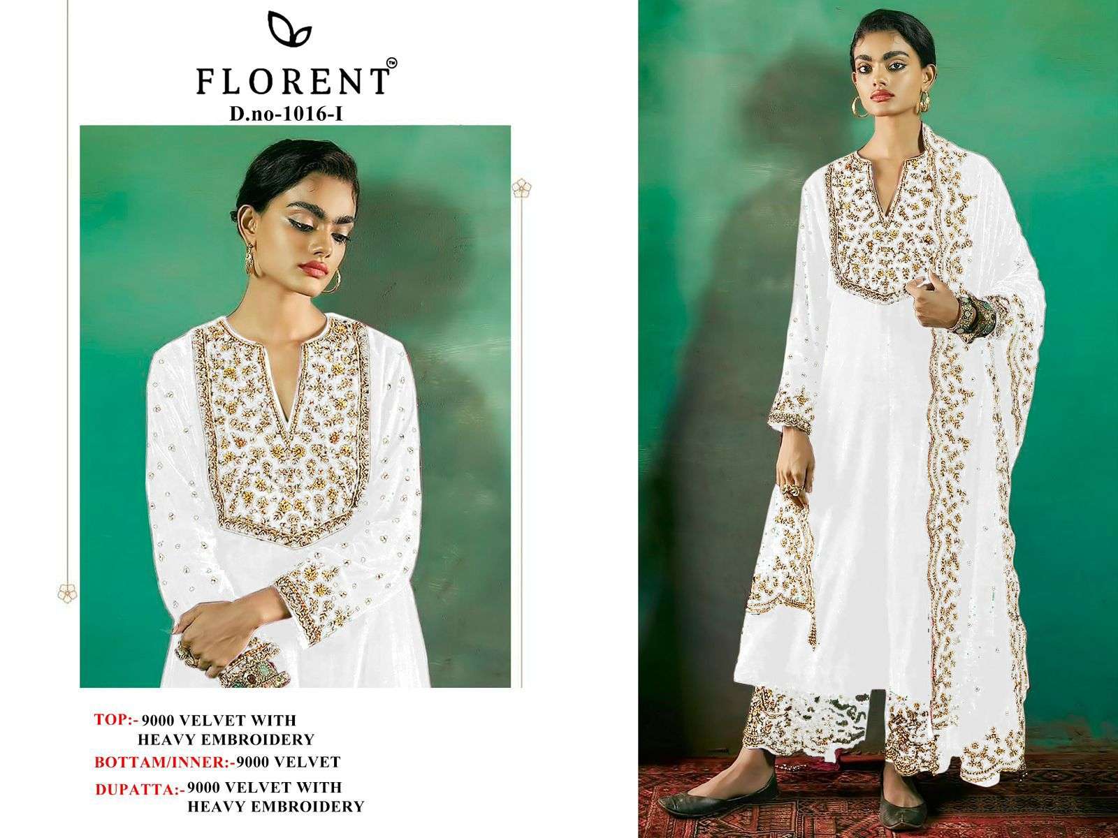 FLORENT TM DESIGN NO - 1016 EFGHI VELVET HEAVY EMBROIDERED PAKISTANI SUIT