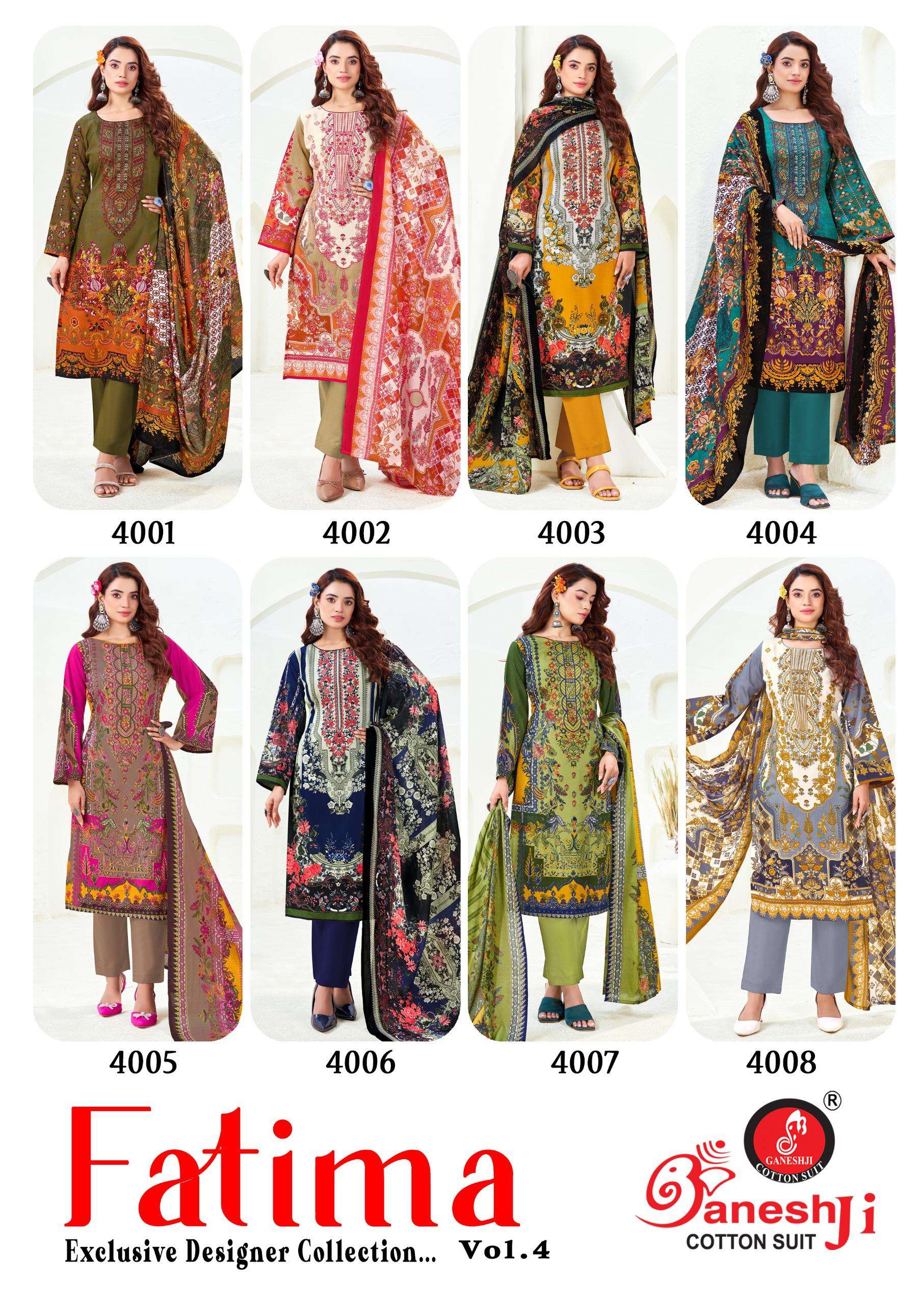 GANESHJI COTTON SUIT FATIMA VOL 4 COTTON DIGITAL PAKISTANI PRINT DRESS