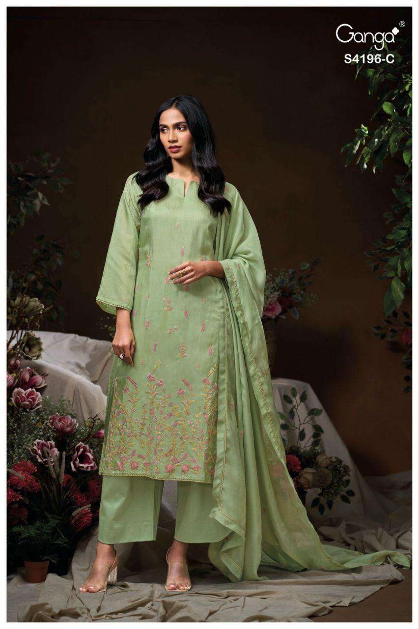 GANGA BIYONA 4196 SILK WITH EMBROIDERY DESIGNER WORK SUIT