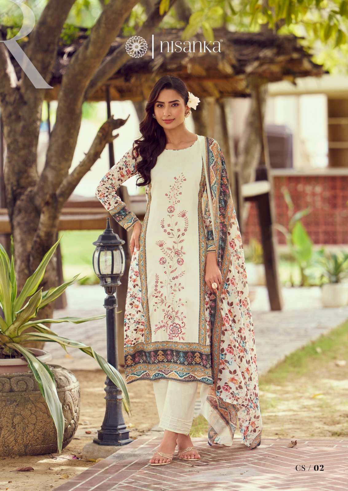 HERMITAGE CLOTHING CASHMERE VOL 3 LAWN COTTON PRINT WITH FANCY WORK SUIT