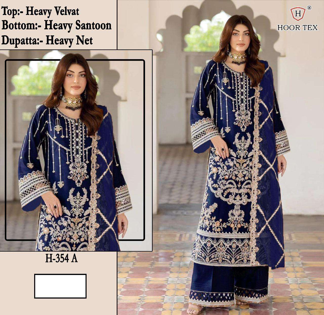 HOOR TEX DESIGN NO - H 354 A-D HEAVY VELVET READYMADE PAKISTANI SUIT