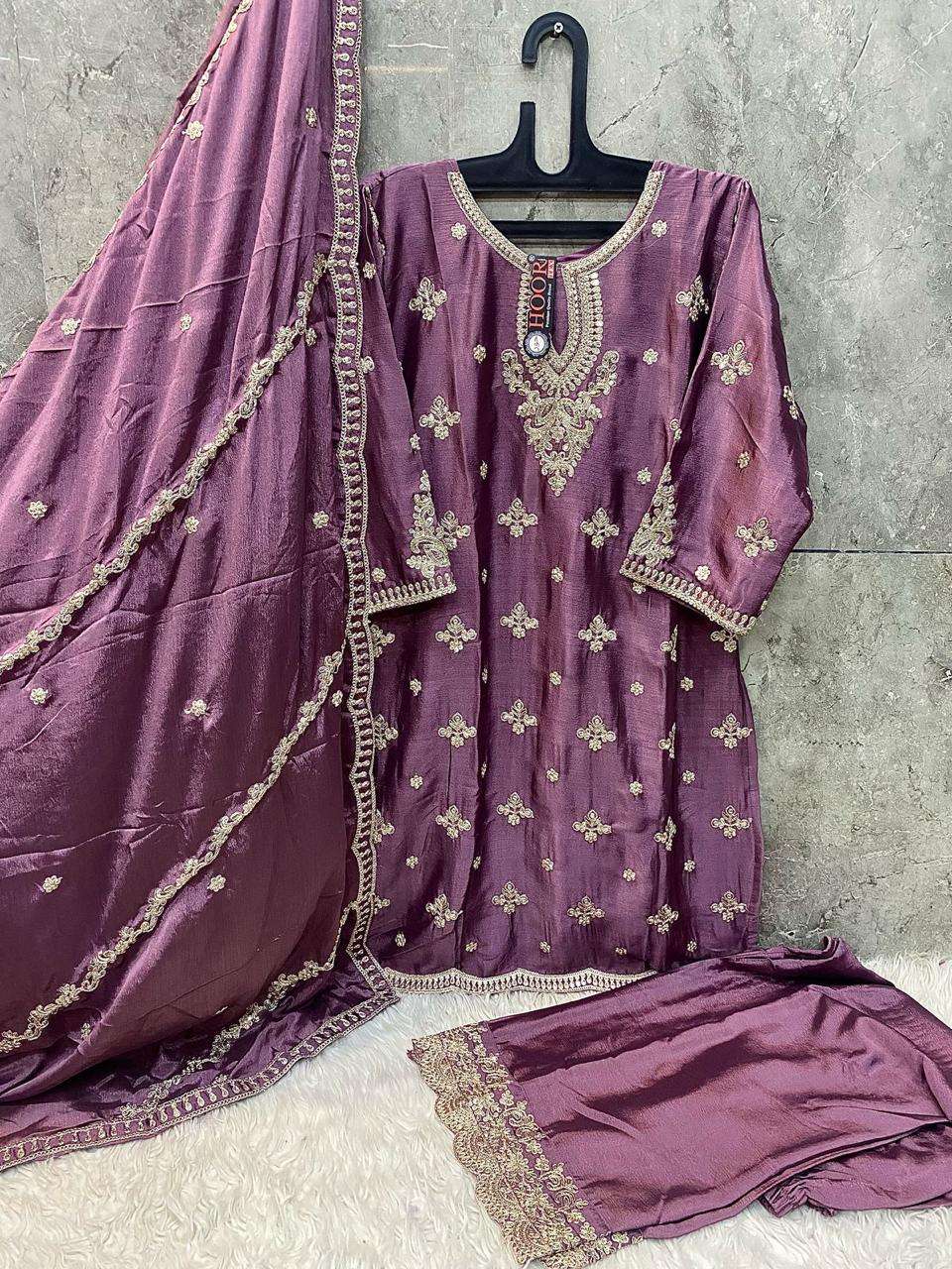 HOOR TEX DESIGN NO - HF 130 A-D HEAVY CHINON READYMADE PAKISTANI SUIT 