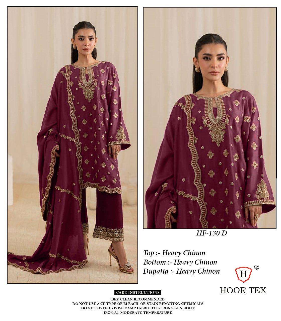 HOOR TEX DESIGN NO - HF 130 A-D HEAVY CHINON READYMADE PAKISTANI SUIT 