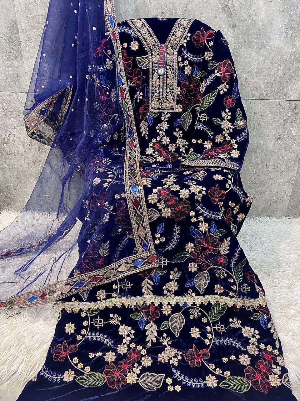 HOOR TEX DESIGN NO - HF 343 A-D HEAVY VELVET READYMADE PAKISTANI SUIT