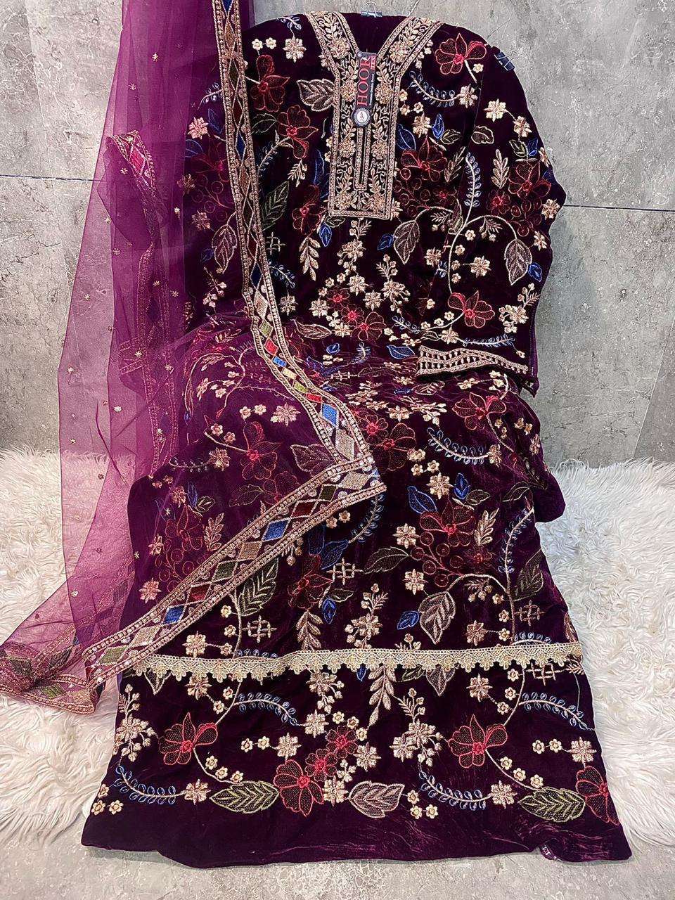 HOOR TEX DESIGN NO - HF 343 A-D HEAVY VELVET READYMADE PAKISTANI SUIT