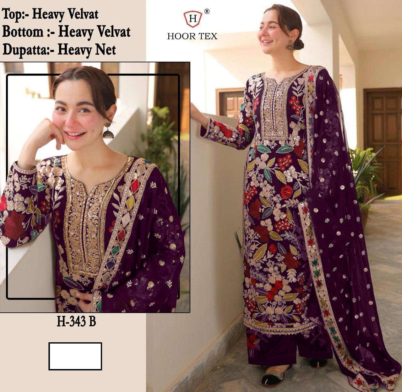 HOOR TEX DESIGN NO - HF 343 A-D HEAVY VELVET READYMADE PAKISTANI SUIT