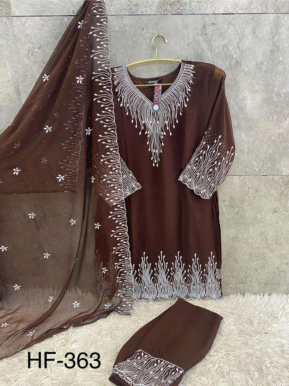 HOOR TEX DESIGN NO - HF 363 A-D HEAVY GEORGETTE ZARKHAN WORK READYMADE PAKISTANI SUIT