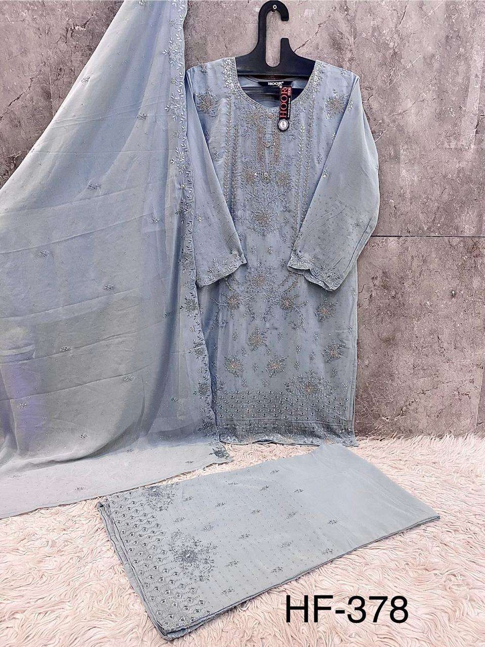 HOOR TEX DESIGN NO - HF 378 A-D HEAVY GEORGETTE READYMADE PAKISTANI SUIT
