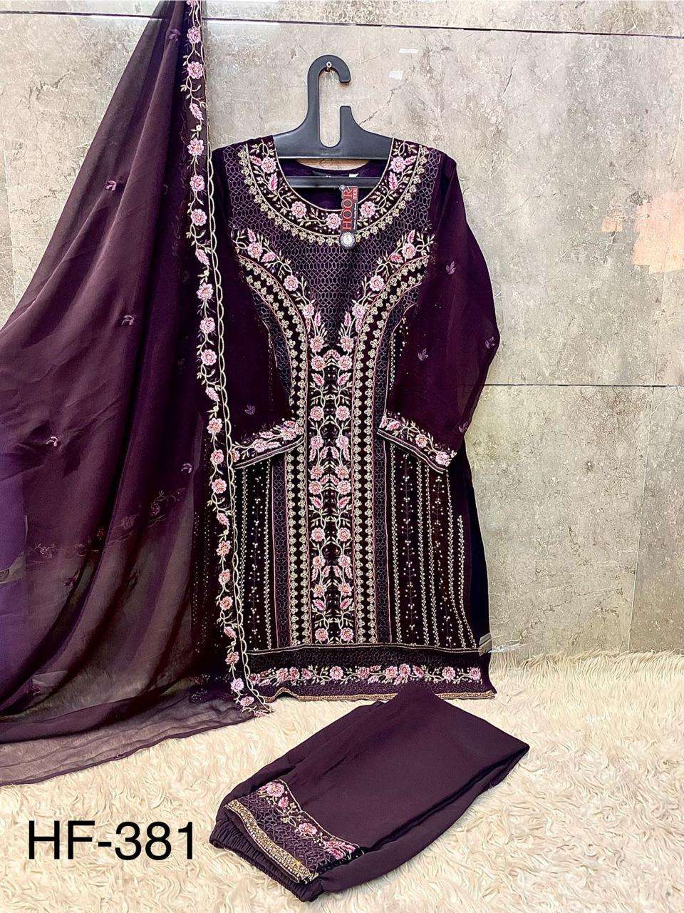 HOOR TEX DESIGN NO - HF 381 A-D HEAVY GEORGETTE READYMADE PAKISTANI SUIT