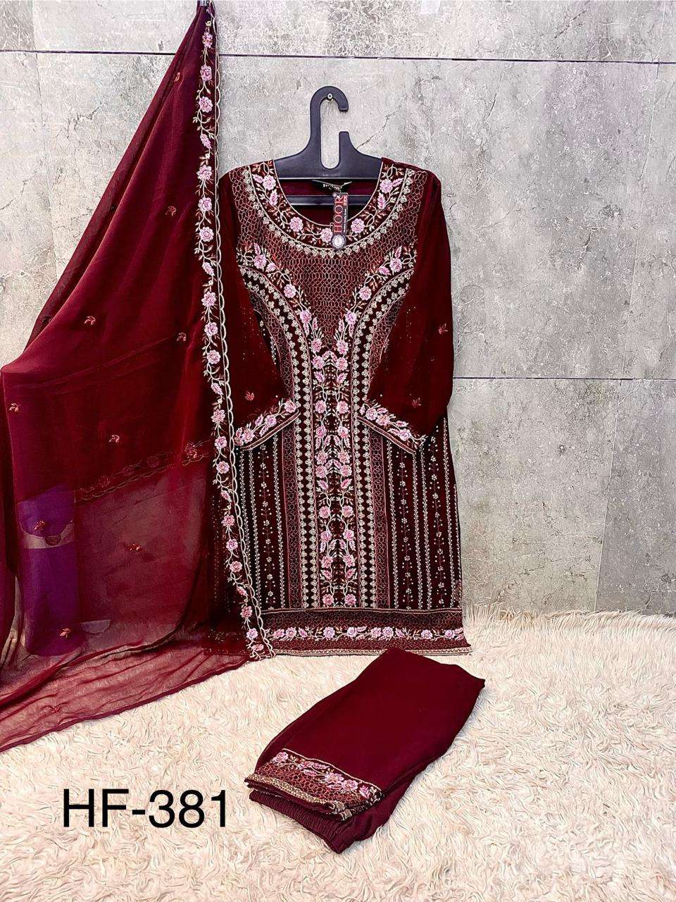 HOOR TEX DESIGN NO - HF 381 A-D HEAVY GEORGETTE READYMADE PAKISTANI SUIT