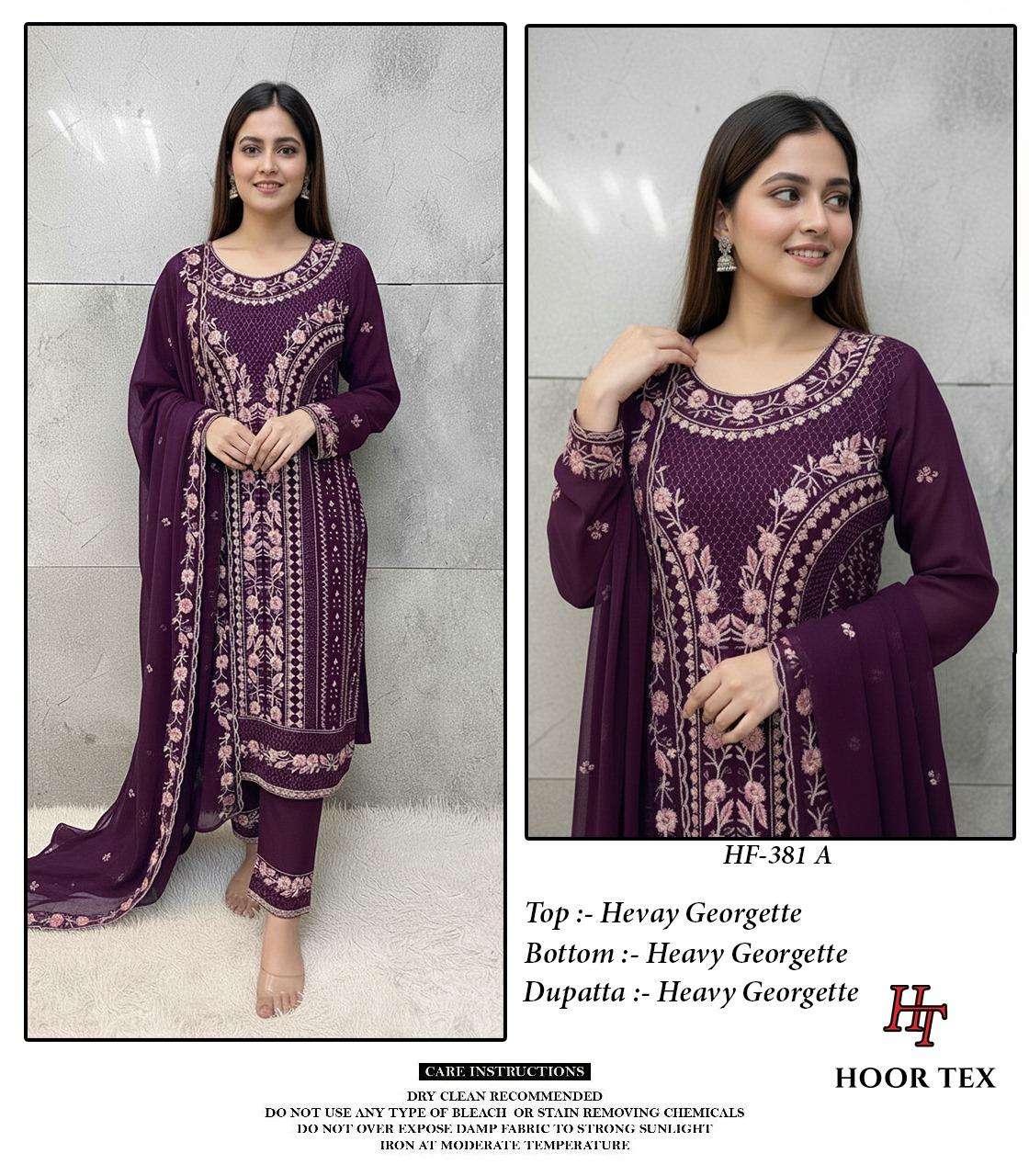 HOOR TEX DESIGN NO - HF 381 A-D HEAVY GEORGETTE READYMADE PAKISTANI SUIT