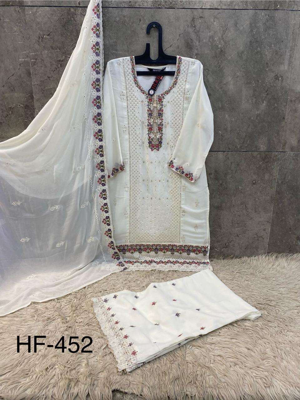 HOOR TEX DESIGN NO - HF 452 A-D HEAVY GEORGETTE ZARKHAN WORK READYMADE PAKISTANI SUIT
