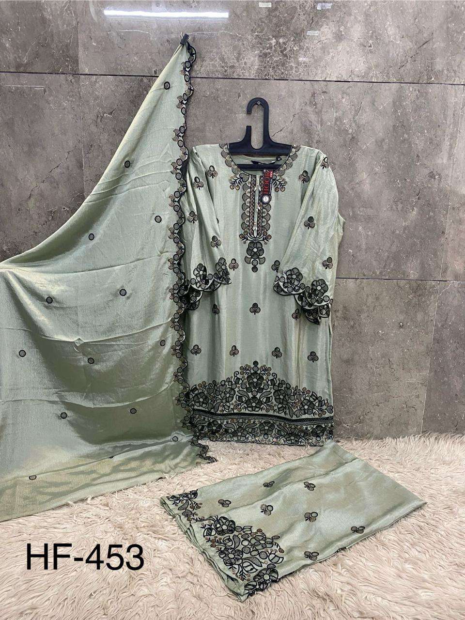 HOOR TEX DESIGN NO - HF 453 HEAVY CHINON CUT WORK READYMADE PAKISTANI SUIT