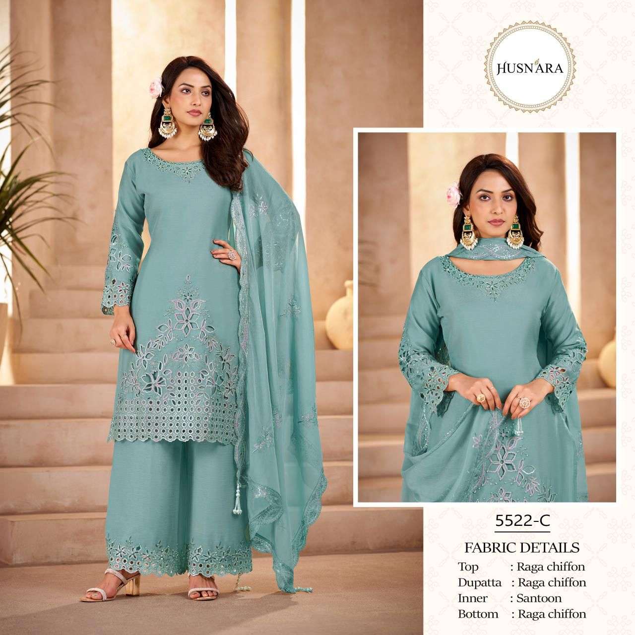HUSNARA D NO 5522 HEAVY EMBROIDERY DESIGNER READY MADE PAKISTANI SUIT