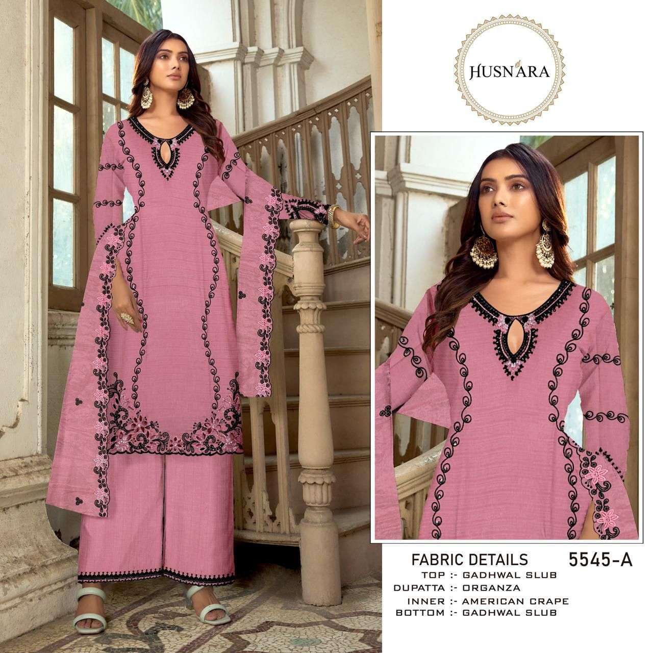 HUSNARA D NO 5545 SILK WITH BEAUTIFUL EMBROIDERY DESIGNER WORK SUIT 