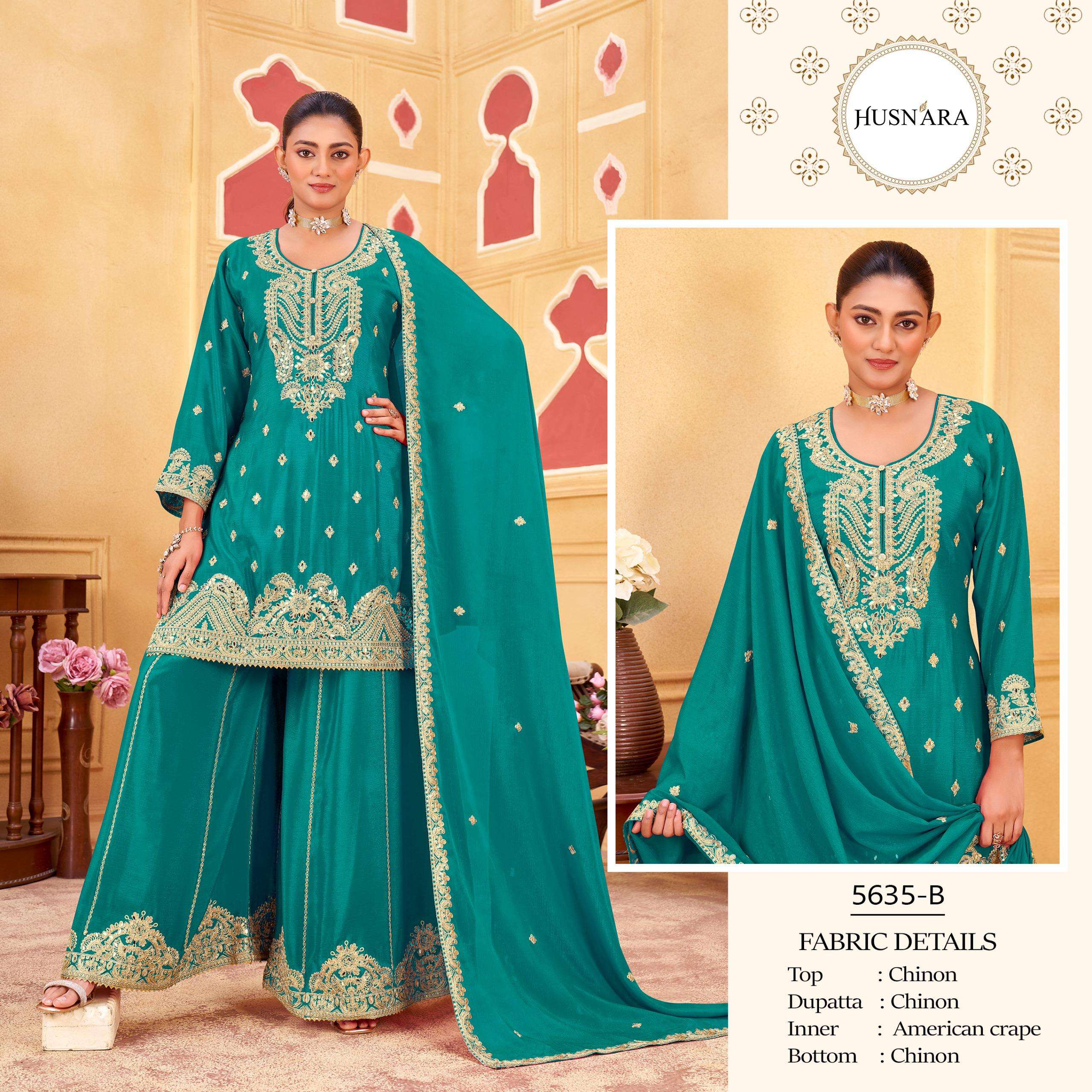 HUSNARA D NO 5635 HEAVY EMBROIDERED DESIGNER WEDDING WEAR SUIT