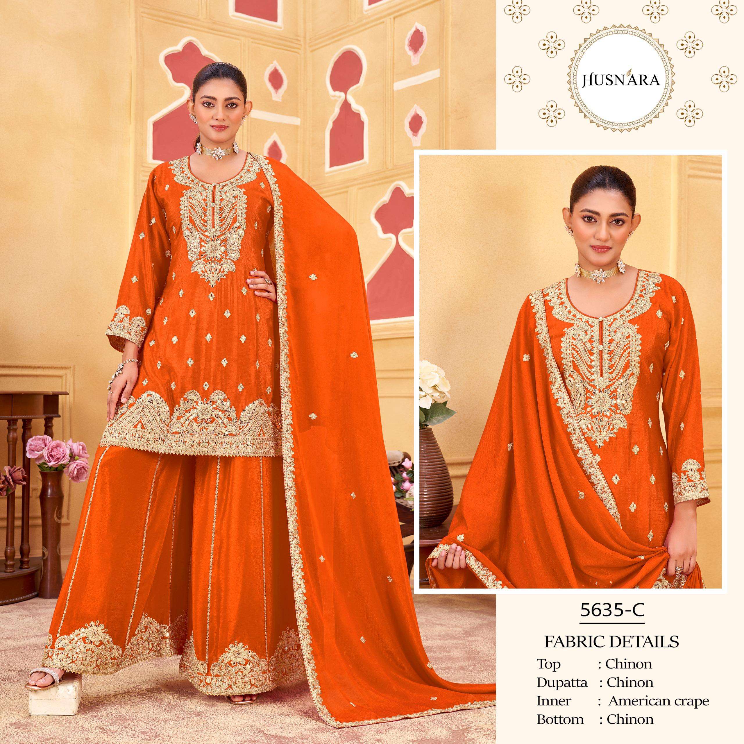 HUSNARA D NO 5635 HEAVY EMBROIDERED DESIGNER WEDDING WEAR SUIT