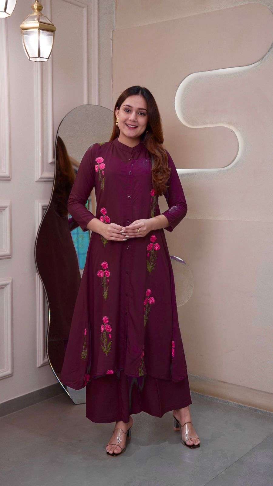 INLI THE STYLO RAYON FANCY WORKS LADIES KURTI WITH PLAZZO PAIR 