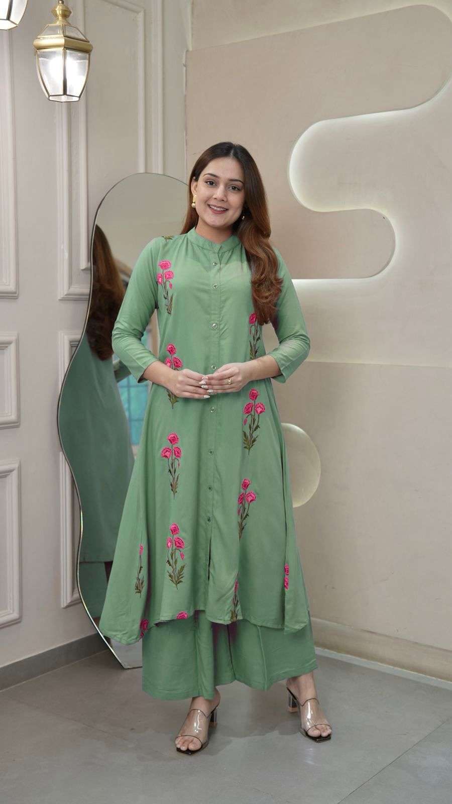 INLI THE STYLO RAYON FANCY WORKS LADIES KURTI WITH PLAZZO PAIR 