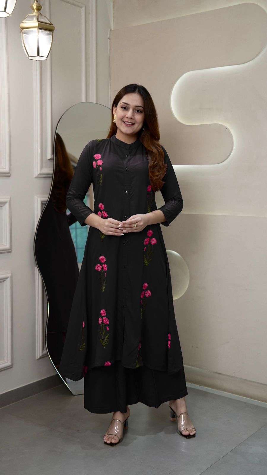 INLI THE STYLO RAYON FANCY WORKS LADIES KURTI WITH PLAZZO PAIR 