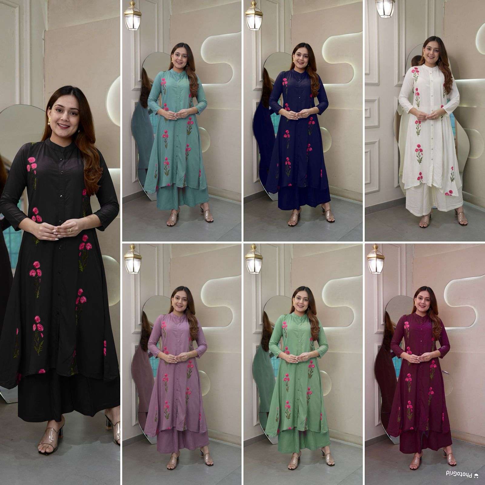 INLI THE STYLO RAYON FANCY WORKS LADIES KURTI WITH PLAZZO PAIR 