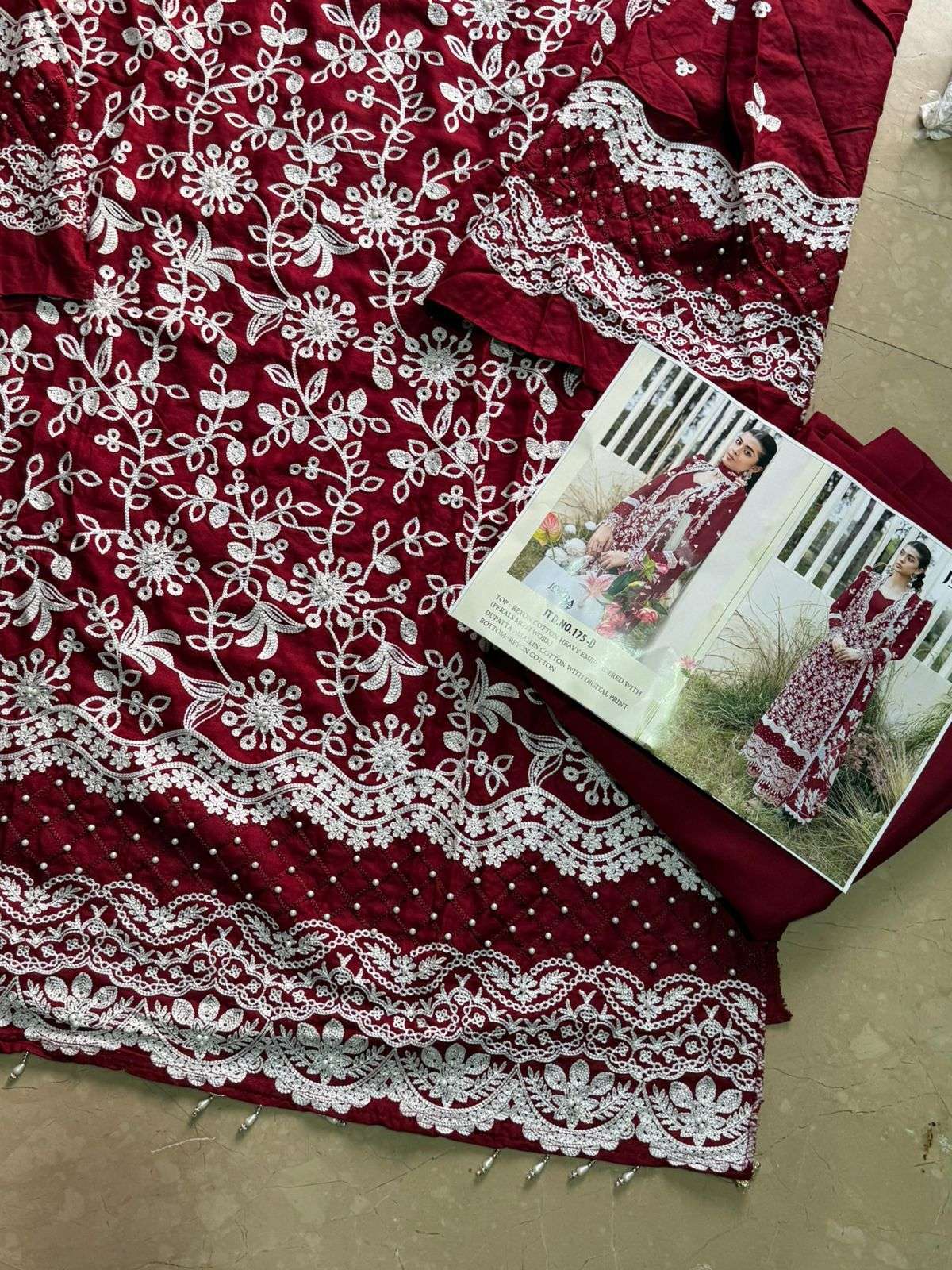 JOHRA TEX DESIGN NO - JT - 175 D RAYON COTTON EMRBOIDERED PEARLS MOTI WORK PAKISTANI SALWAR SUIT 