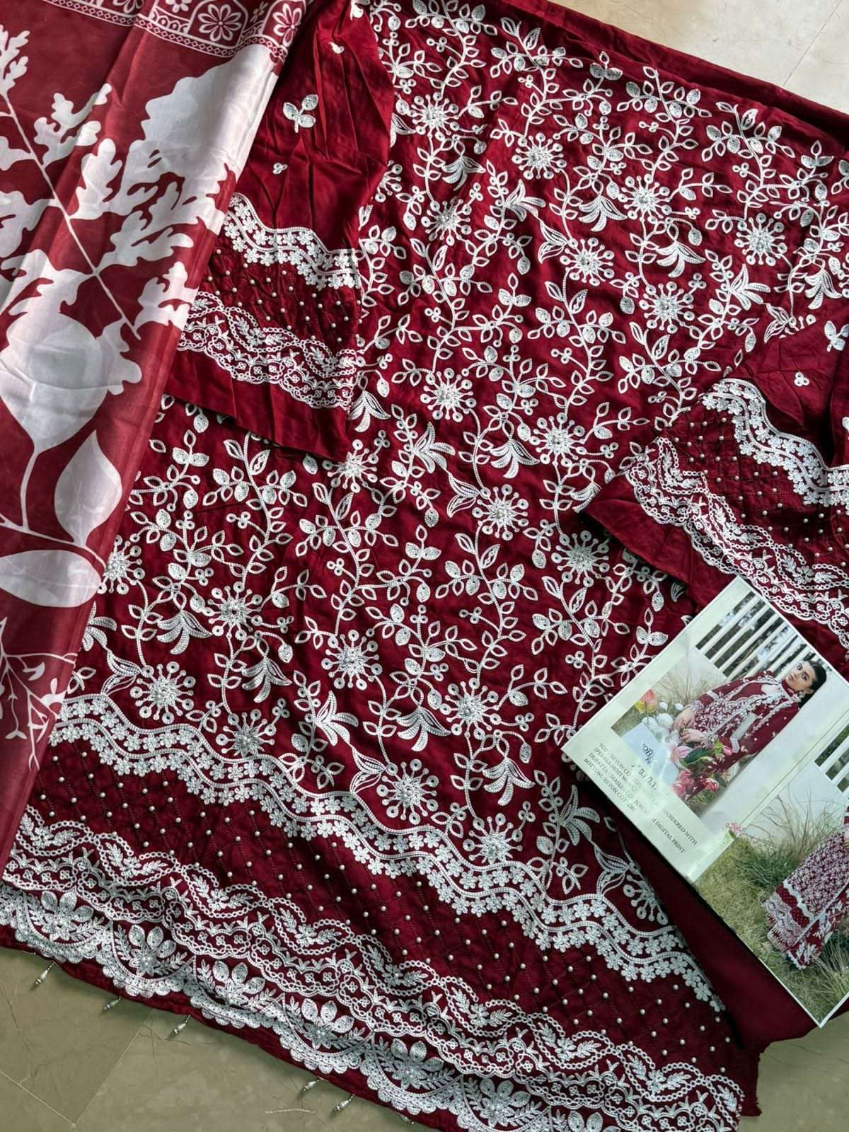 JOHRA TEX DESIGN NO - JT - 175 D RAYON COTTON EMRBOIDERED PEARLS MOTI WORK PAKISTANI SALWAR SUIT 