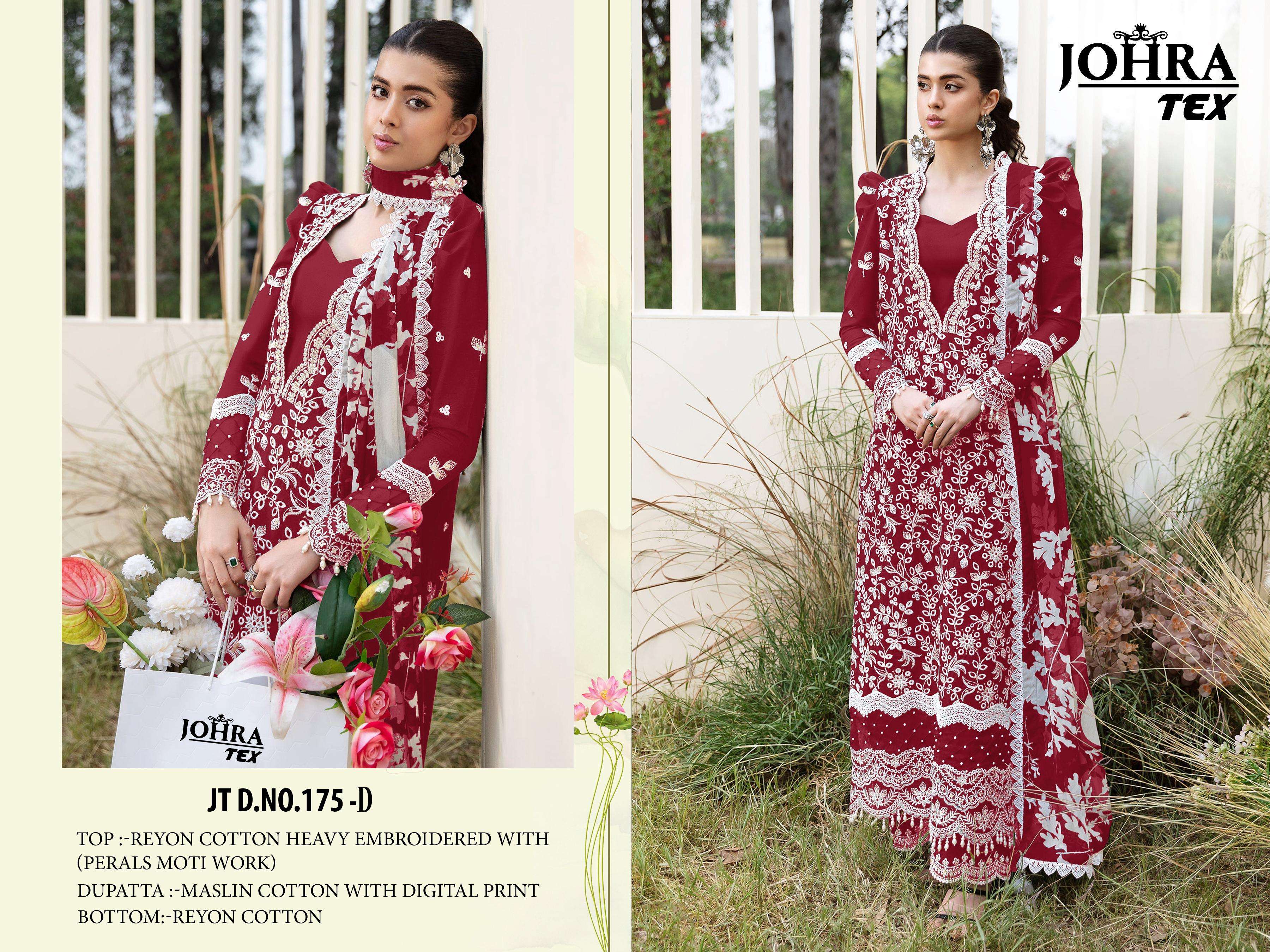JOHRA TEX DESIGN NO - JT - 175 D RAYON COTTON EMRBOIDERED PEARLS MOTI WORK PAKISTANI SALWAR SUIT 