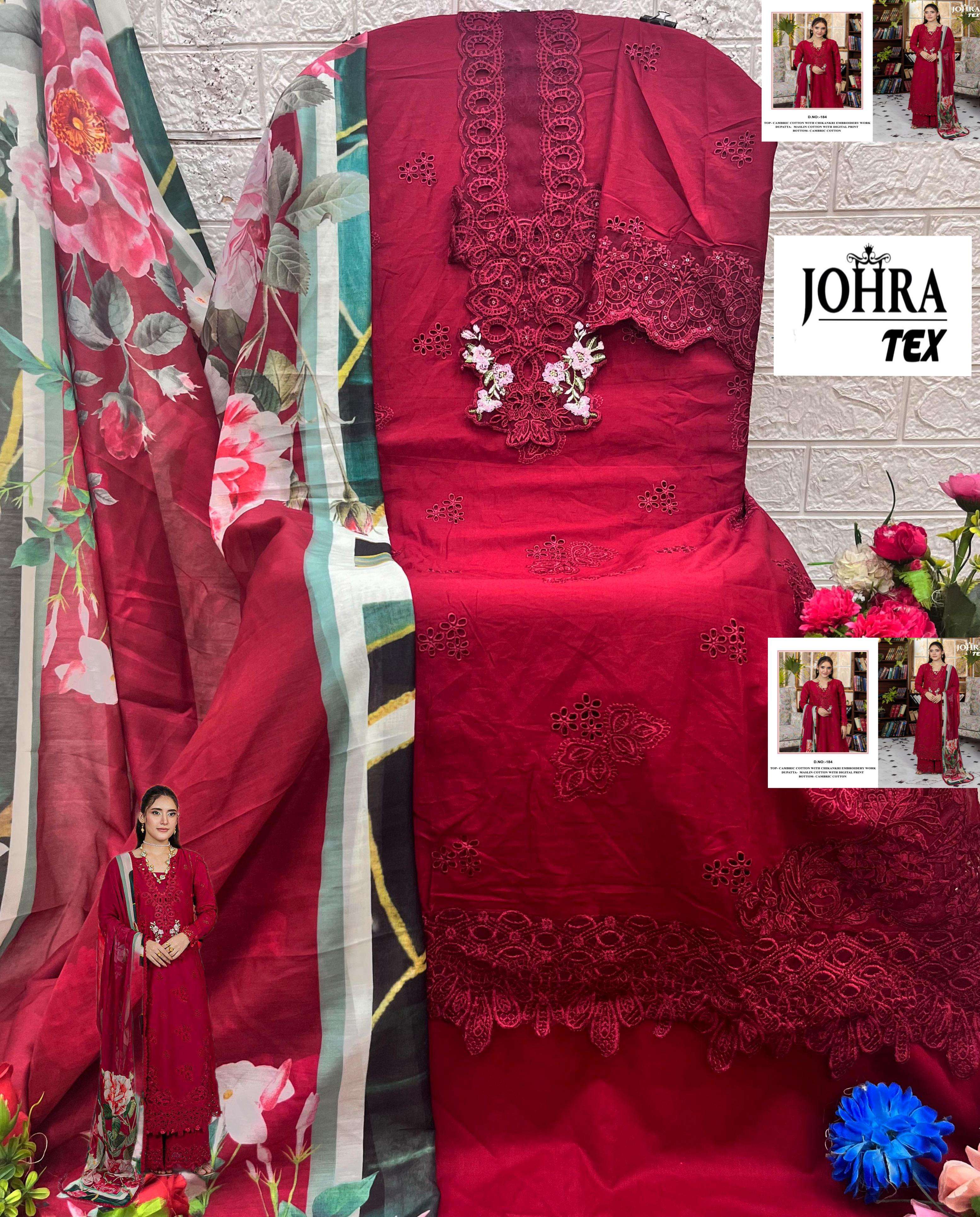 JOHRA TEX DESIGN NO - JT - 184 CAMBRIC COTTON HEAVY EMBROIDERED WORK PAKISTANI SUIT