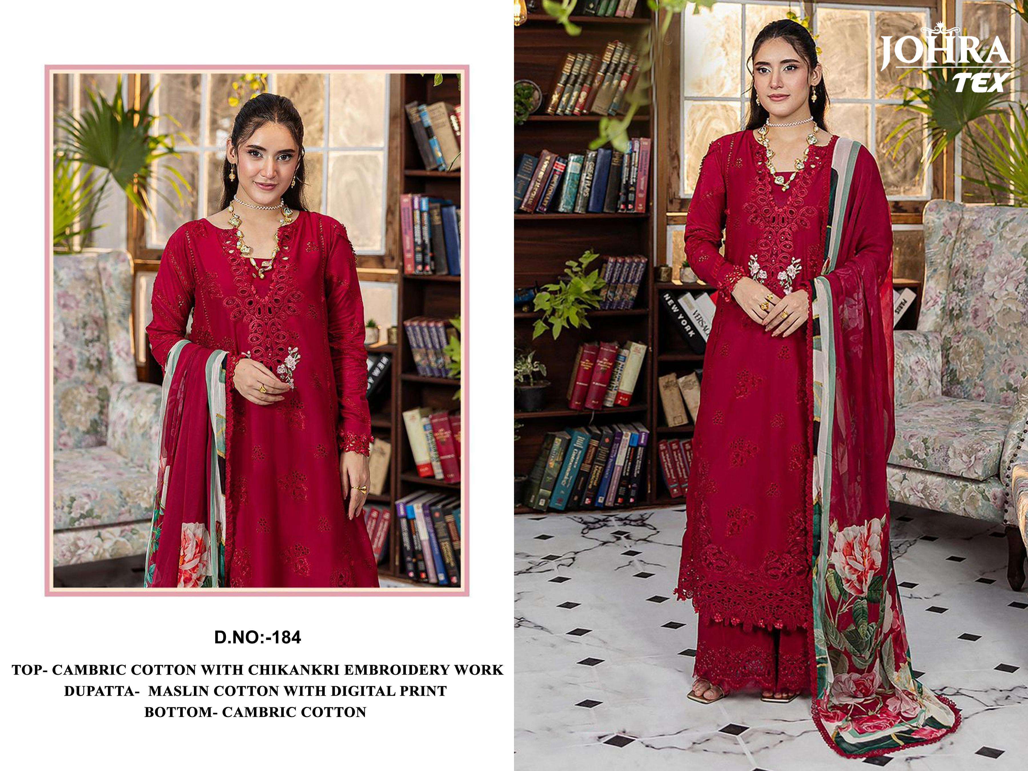 JOHRA TEX DESIGN NO - JT - 184 CAMBRIC COTTON HEAVY EMBROIDERED WORK PAKISTANI SUIT
