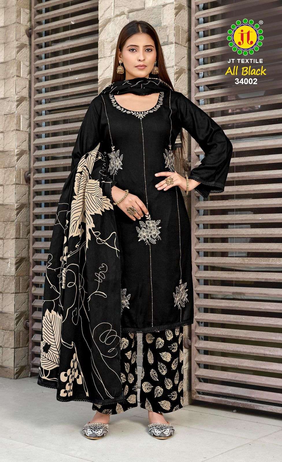 JT ALL BLACK 34 RAYON PREMIUM WORKS LADIES SALWAR SUIT