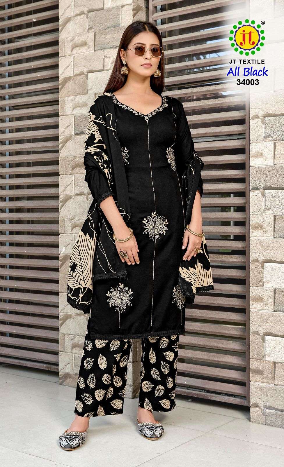 JT ALL BLACK 34 RAYON PREMIUM WORKS LADIES SALWAR SUIT