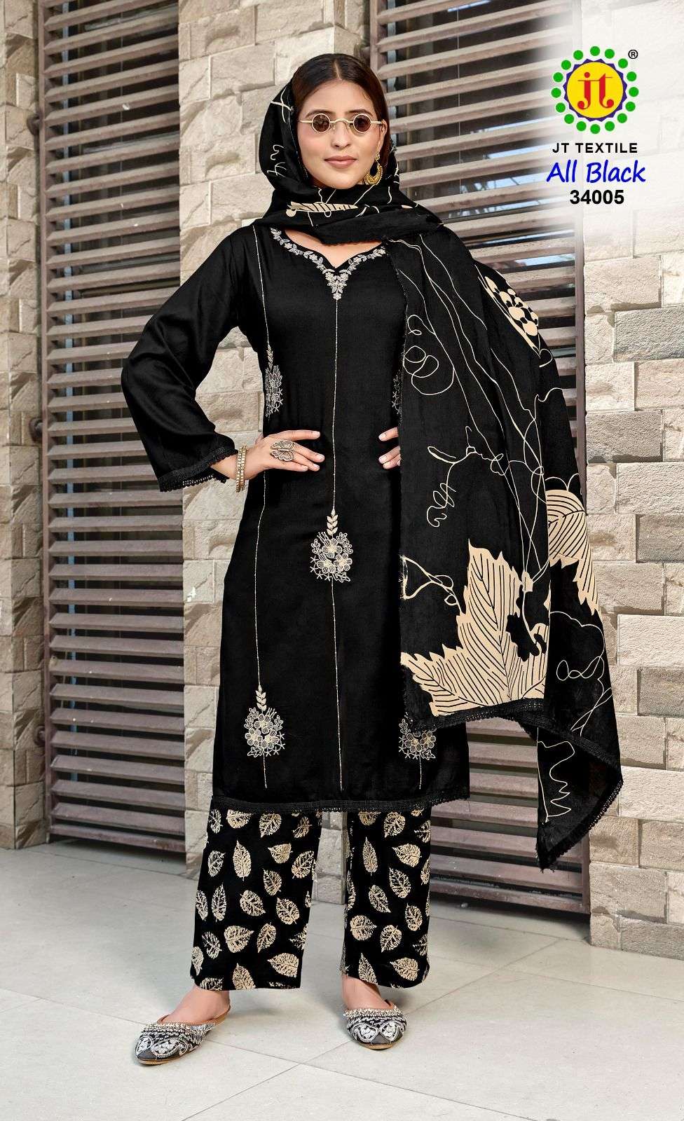 JT ALL BLACK 34 RAYON PREMIUM WORKS LADIES SALWAR SUIT