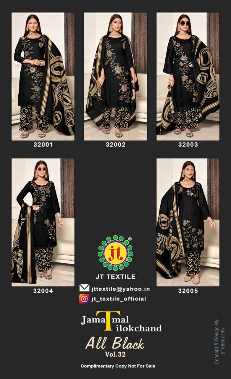 JT ALL BLACK VOL 32 RAYON FANCY SEQUENCE EMBROIDERY WORK SUIT