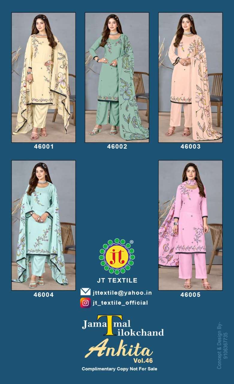 JT ANKITA VOL 46 RAYON PREMIUM WORKS LADIES SUIT