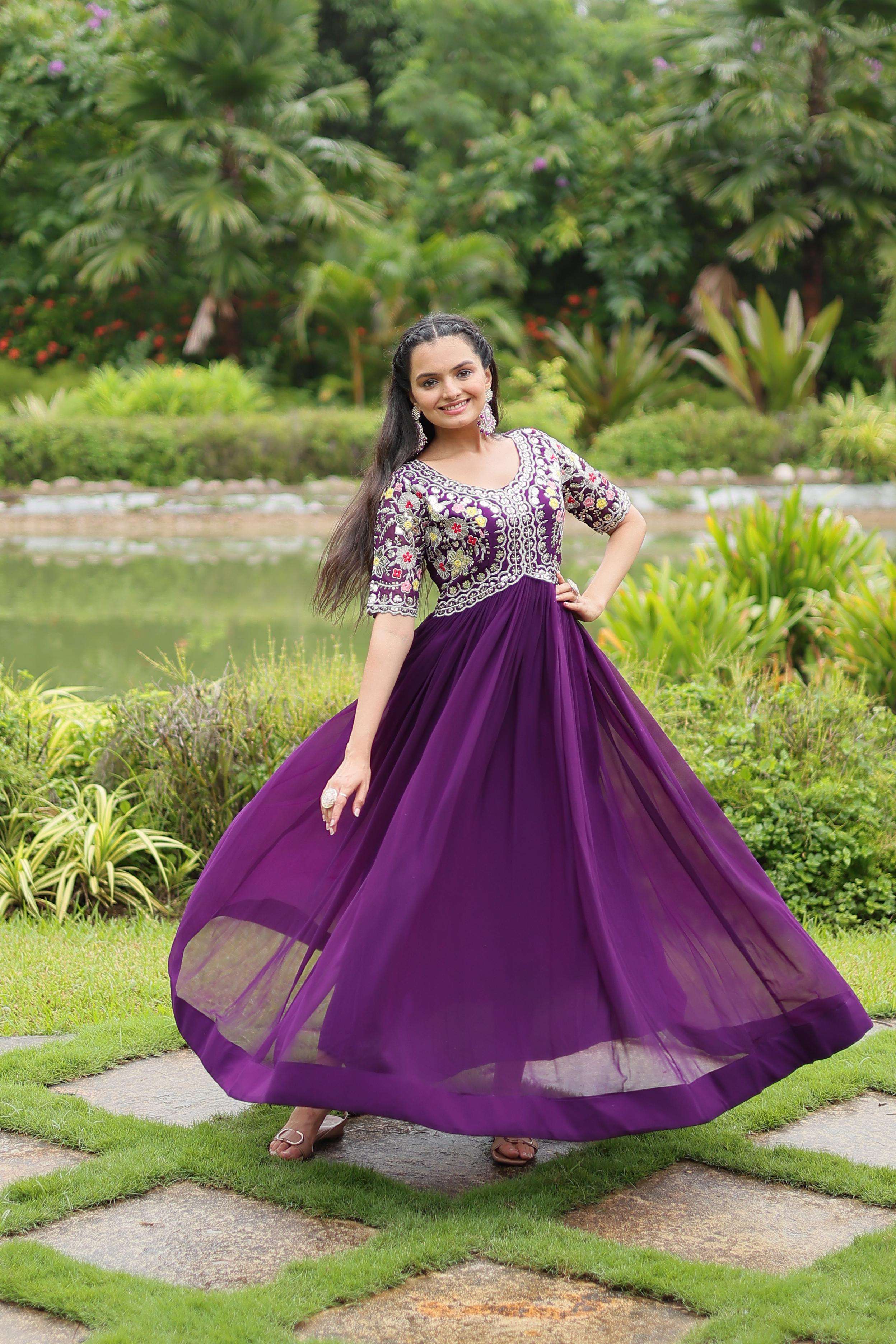 KA 1110 GEORGETTE SEQUENCE DESIGNER PARTY WEAR GOWN DRESS 