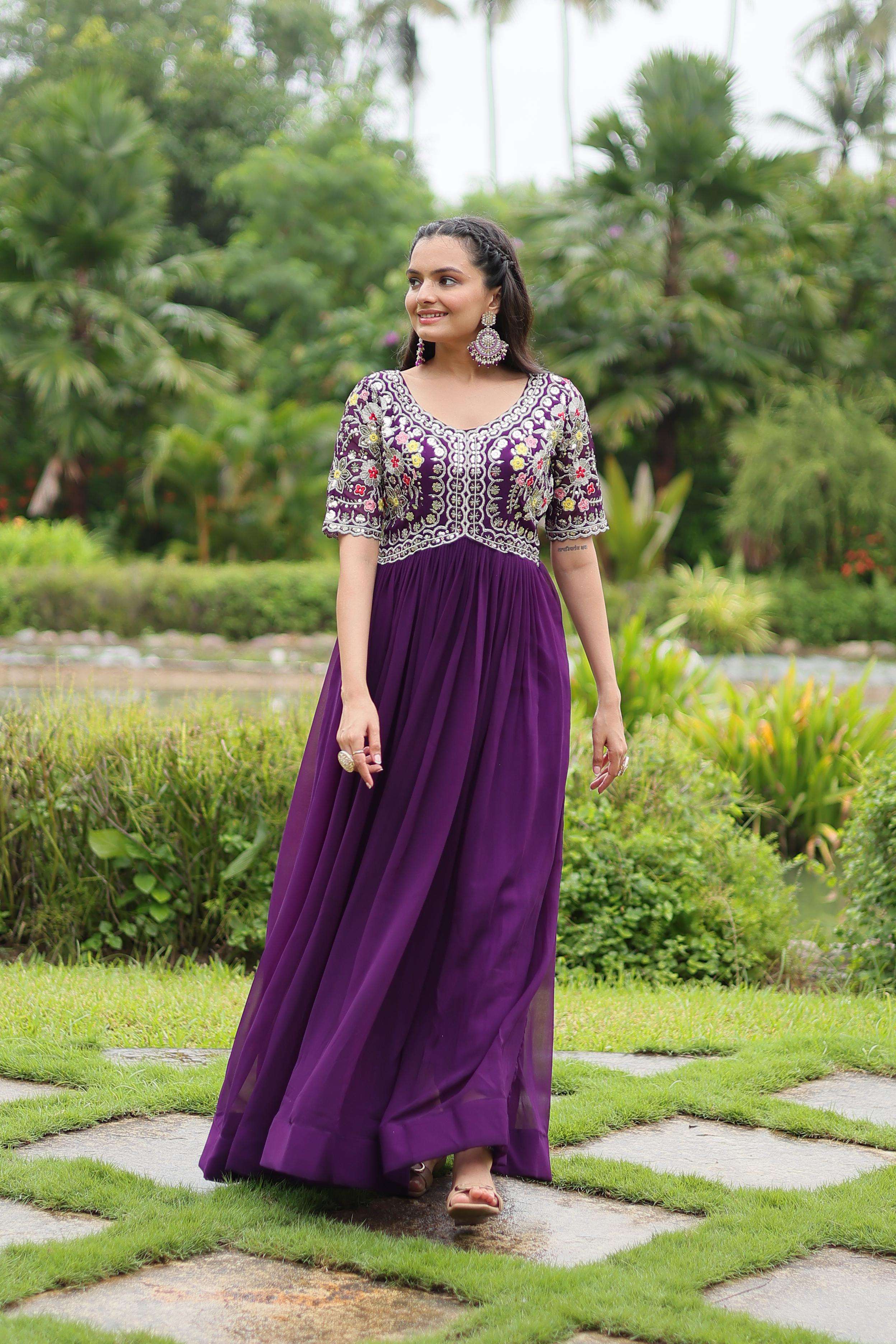 KA 1110 GEORGETTE SEQUENCE DESIGNER PARTY WEAR GOWN DRESS 