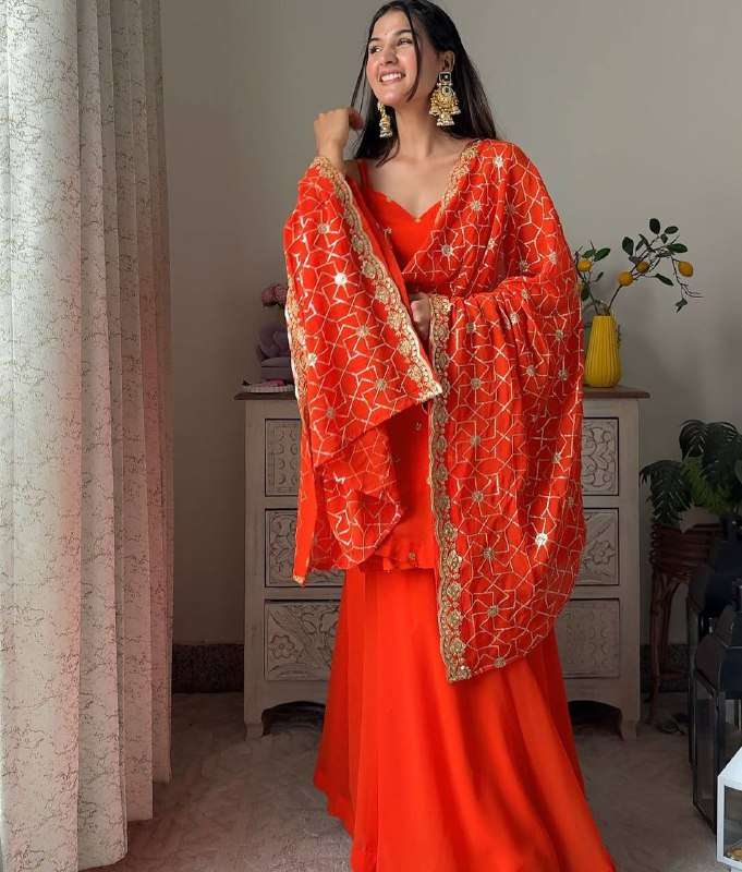 KA 1540 GEORGETTE HEAVY DESIGNER ETHNIC WEAR FESTIVE SUIT 